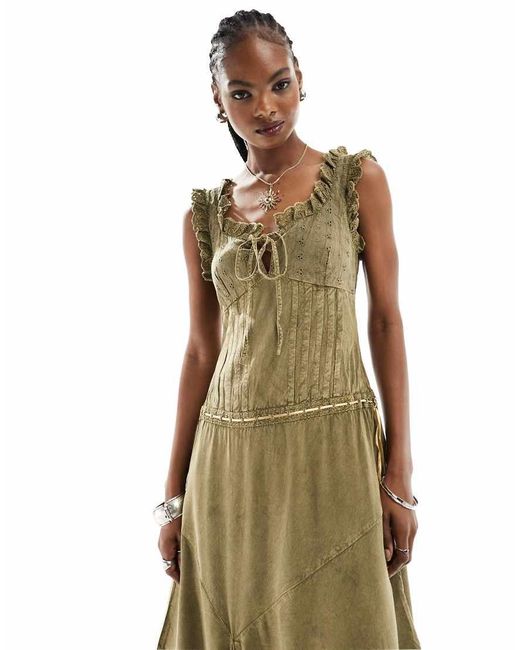 Reclaimed vintage Western Milkmaid Twill Midi Dress in Metallic Lyst UK