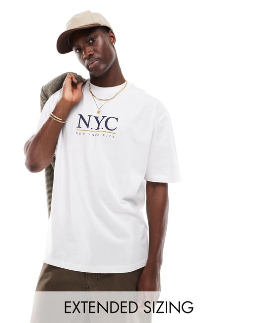 T-shirt oversize à imprimé nyc sur la poitrine ASOS pour homme en coloris White