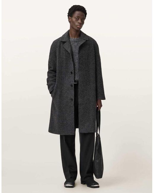 AllSaints Gray Duke Wool Overcoat for men