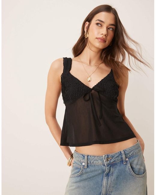 ASOS Black Textured Cami Top With Mesh Mix