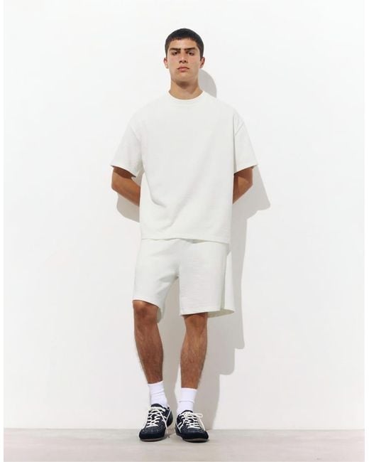 Pull&Bear White Textured Bermuda Sweatpants for men