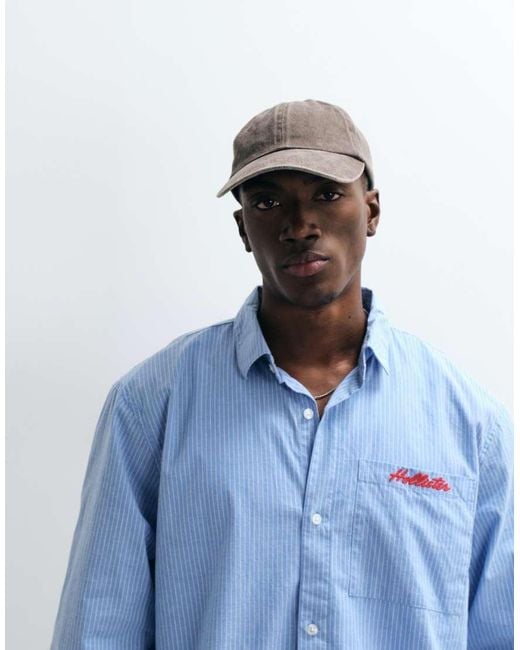 Hollister Blue Embroidered Logo Long Sleeve Poplin Shirt for men