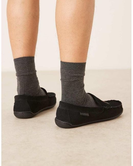 Polo Ralph Lauren Black Brenan Suede Slipper With Holiday Bear Logo for men