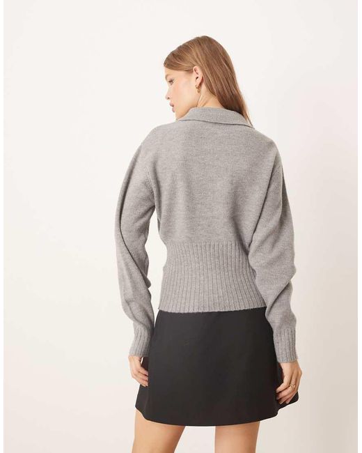 Gina Tricot Gray Long Sleeve Collar Knitted Jumper