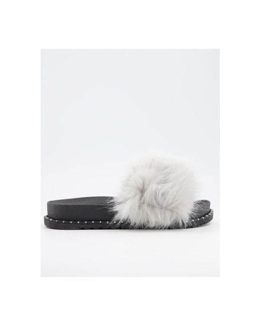 Truffle Collection Gray Faux Fur Slider Slippers