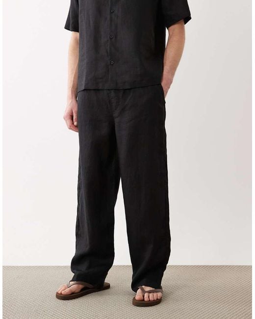 ASOS Black Loose Straight 100% Linen Pants for men