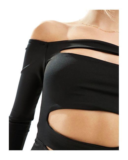 Bershka Black Cut Out Long Sleeve Bodycon Maxi Dress