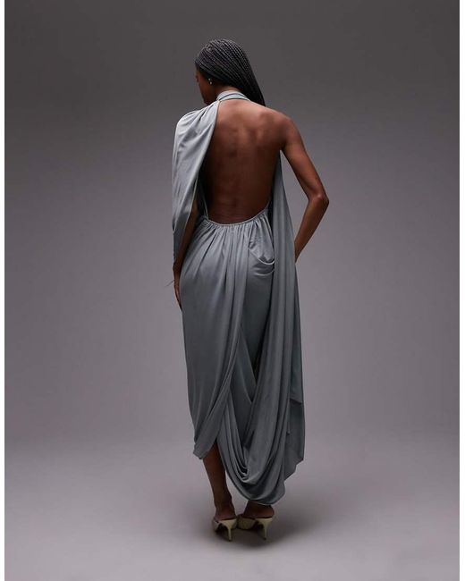 ASOS Gray Modal Draped One Shoulder Maxi Dress