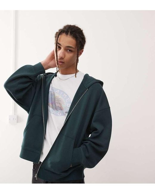 Collusion Blue Boxy Zip Through Hoodie for men