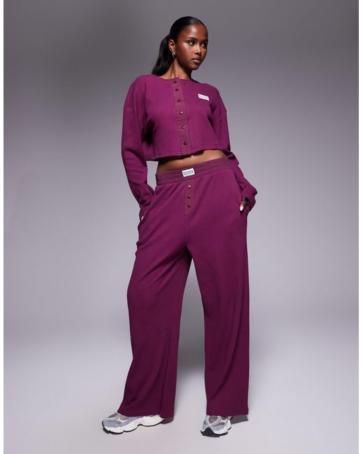 ASOS Purple Weekend Collective Waffle Wide Leg Trackies With Nylon Detail