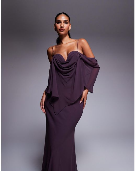 ASOS Purple – doppellagiges, asymmetrisches maxikleid
