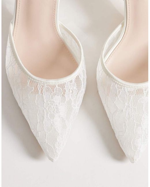 Be Mine Wide Fit White Be Mine Bridal Wide Fit Reema Block Heeled Shoes With Bow Detail