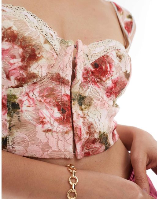 Love Triangle Pink Lace Corset With Ribbon Trim