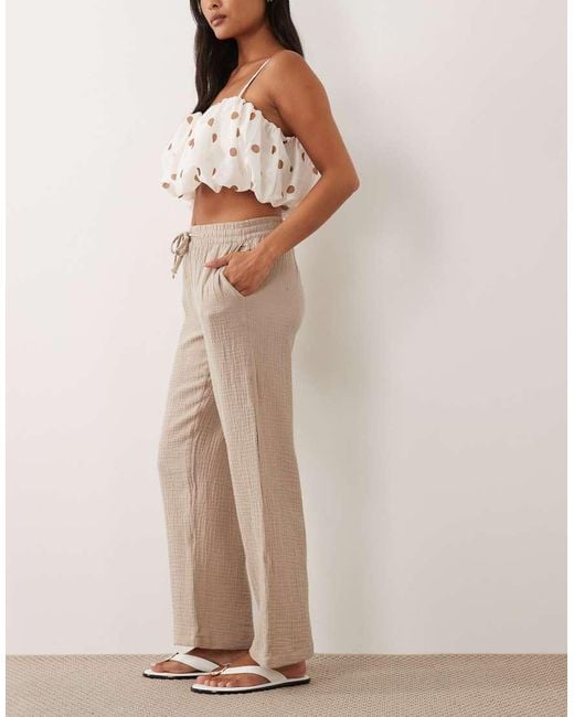 JDY Petite Natural Wide Leg Cheesecloth Pants