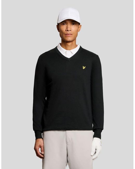 Lyle & Scott Black Mid Knits Golf V Neck Pullover for men