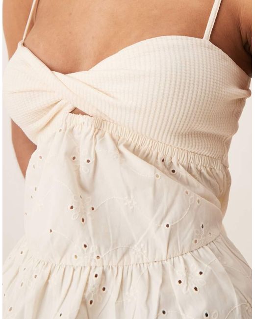ASOS Natural Broderie Sun Top With Twist Detail