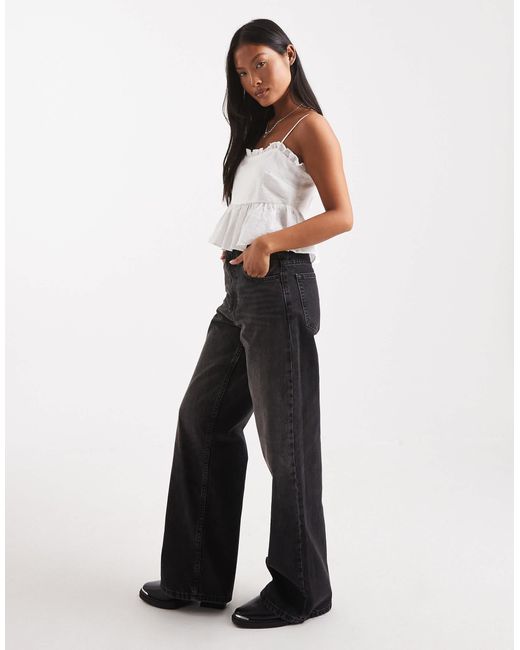 ASOS White Asos Design Petite Wide Leg Dad Jeans