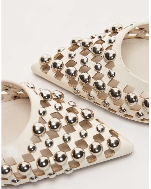 ASOS Blue Sia Embellished Cut Out Detail Kitten Heel Mules