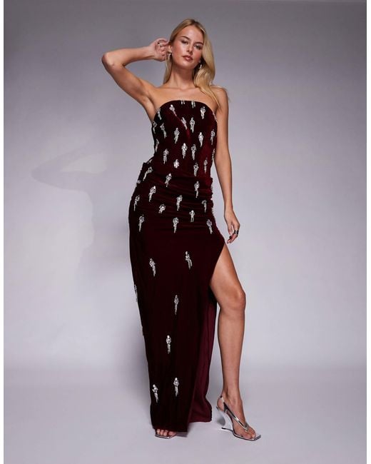 ASOS Purple Asos Design Tall Velvet Corset Embellished Maxi Dress With Draped Skirt Overlay