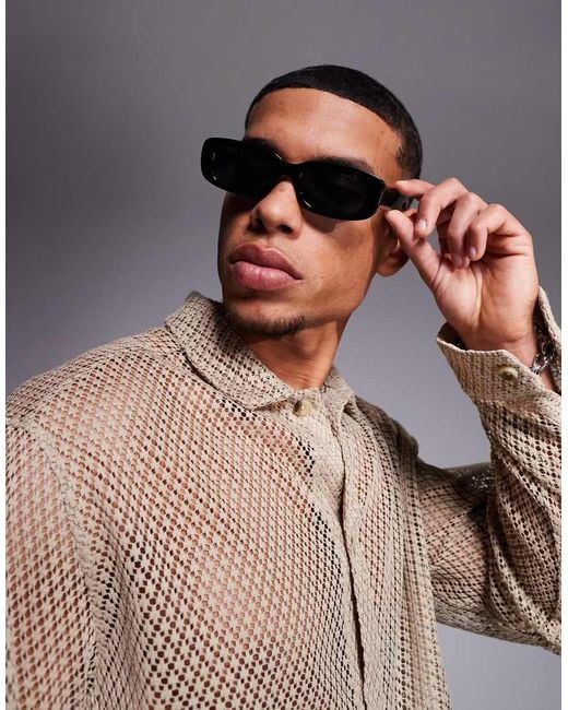 ASOS Black Chunky Rectangle Sunglasses for men