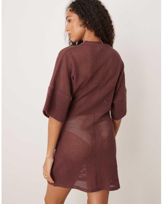 ASOS Red Crochet T Shirt Tuck Mini Dress