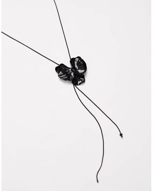 ASOS White Lariat Necklace With Chain And Flower Detail
