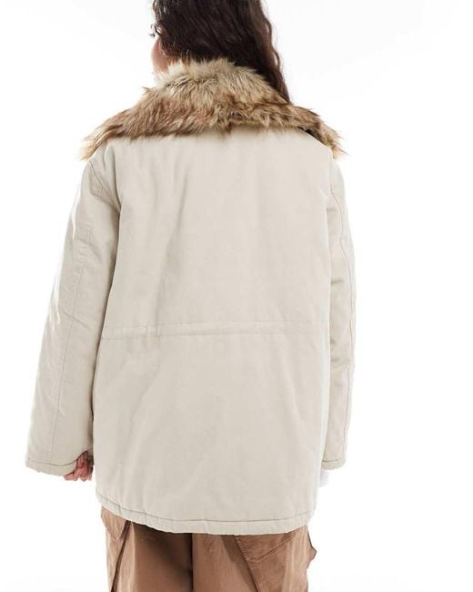 Miss Selfridge Natural Faux Fur Collar Parka