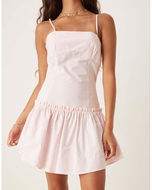 ASOS Natural Cami Seamed Poplin Mini Dress With Full Skirt