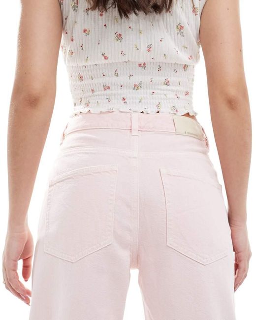 Stradivarius Dad Jeans Met Wijde Pijpen in het White