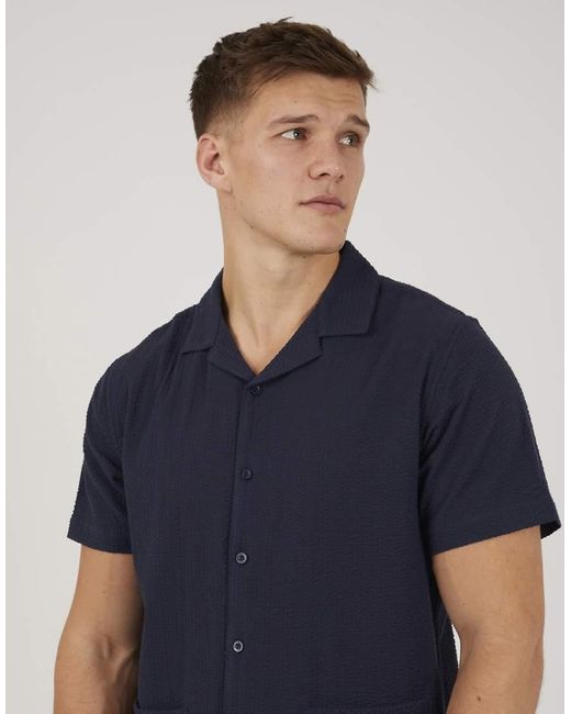 Brave Soul Blue Revere Collar Patch Pocket Short Sleeve Shirt for men