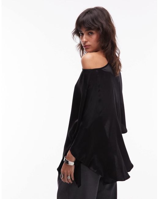ASOS Black Satin One Shoulder Drape Top