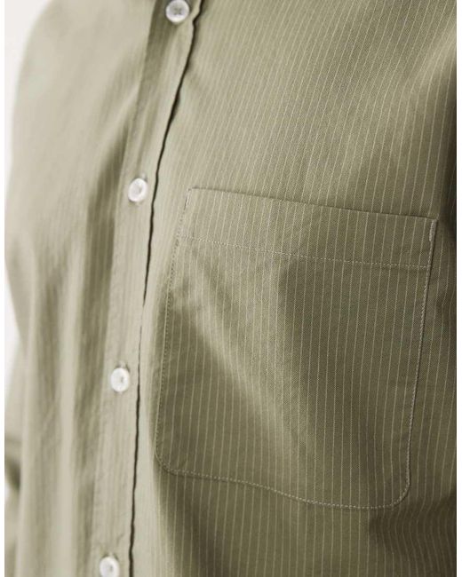 Mango Green Classic Long Sleeve Striped Shirt for men