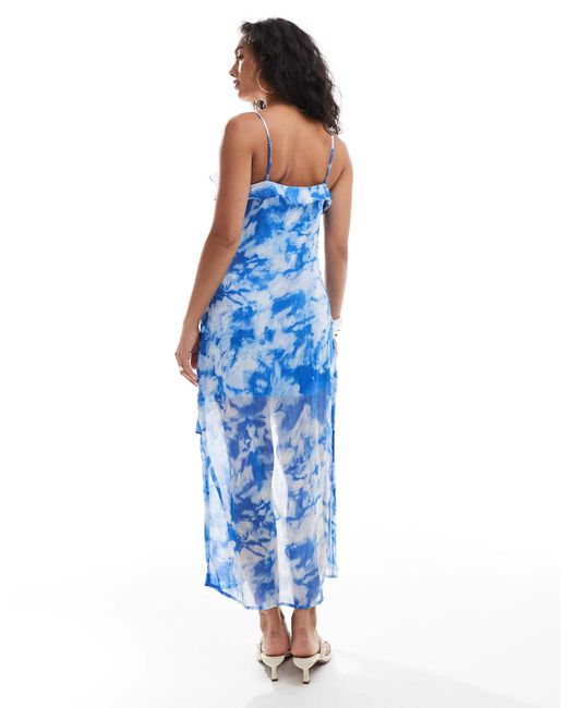 ONLY Blue – midaxi-kleid mit abstraktem druck und rüschenlagen