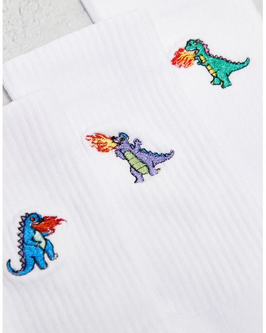 ASOS White 3 Pack Sock With Dinosaur Embroidery for men
