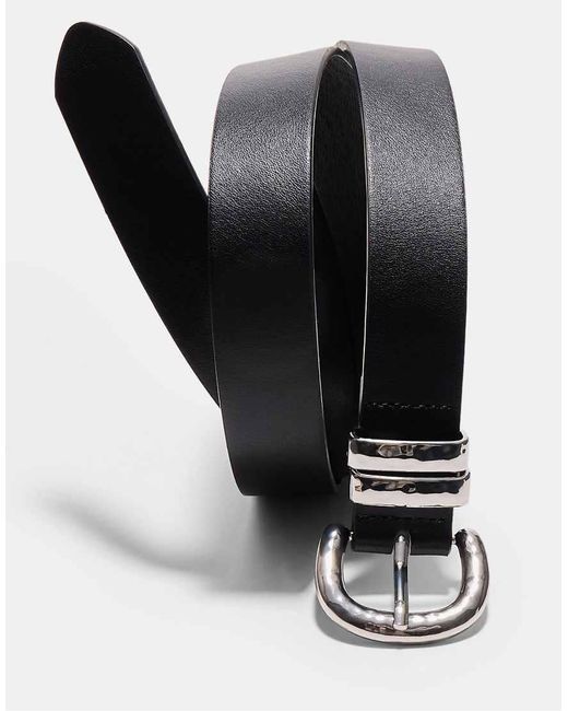 Stradivarius Blue Basic Belt With Hammered Buckle