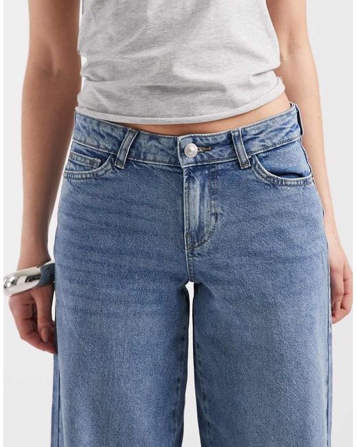 Pieces Blue Selma Low Waisted Wide Leg Jeans