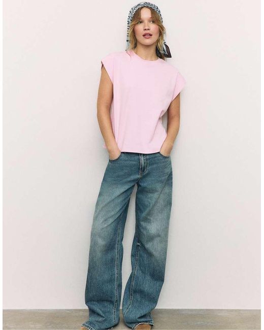 Stradivarius Pink B06 Basic Dropped-Shoulder T-Shirt