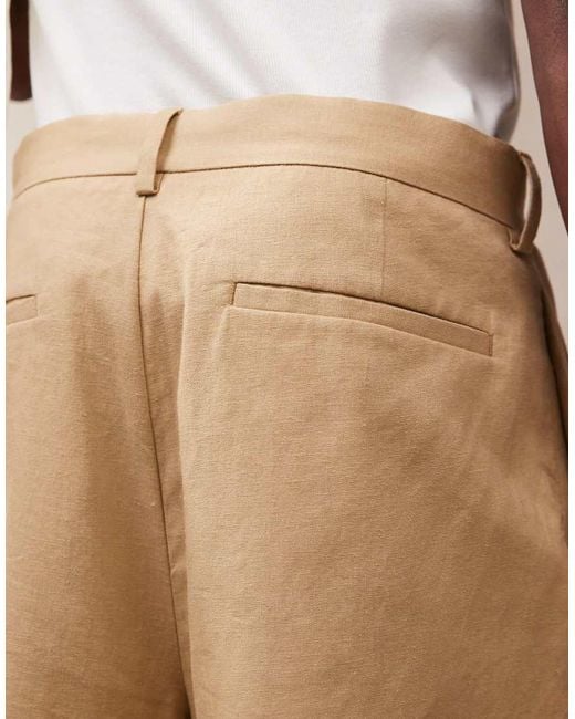 ASOS Natural Smart Linen Blend Bermuda Shorts for men