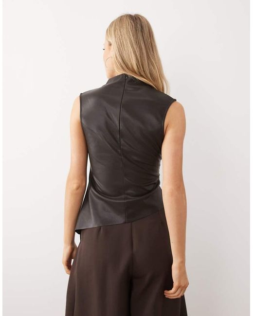 Gina Tricot Brown Drapey Pu Top