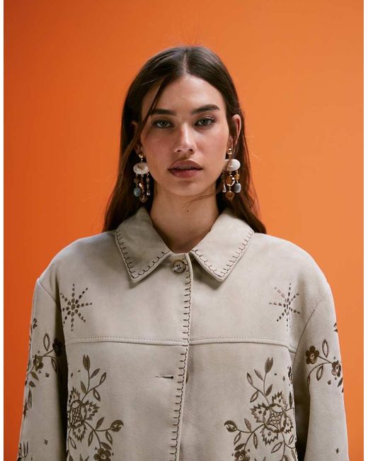 ASOS Blue Real Suede Embroidered Jacket