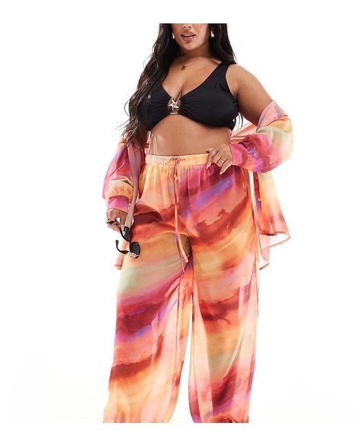 In The Style Plus Red X Perrie Sian Exclusive Semi Sheer Wide Leg Beach Pants