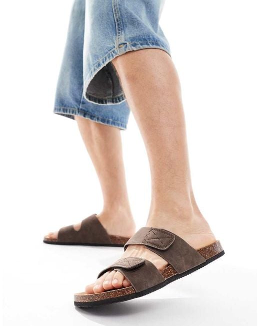 Threadbare Blue Faux Suede Two Strap Sandals for men