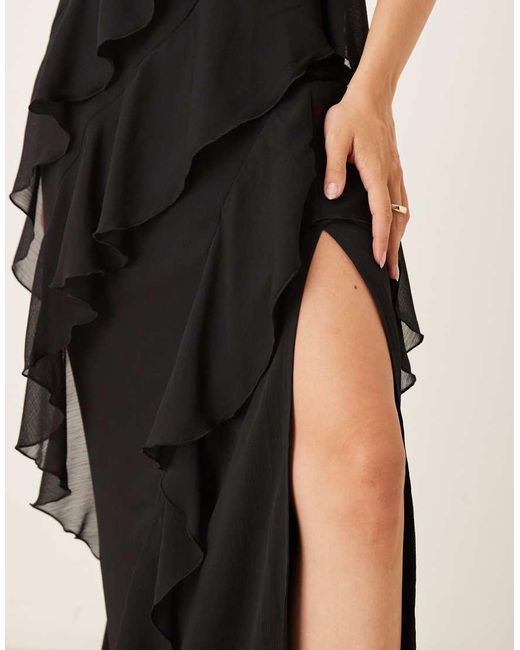 Pretty Lavish Natural Halter Neck Ruffle Maxi Dress