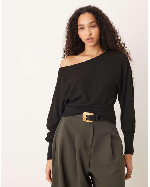 Gina Tricot Black Long Sleeve Off Shoulder Top