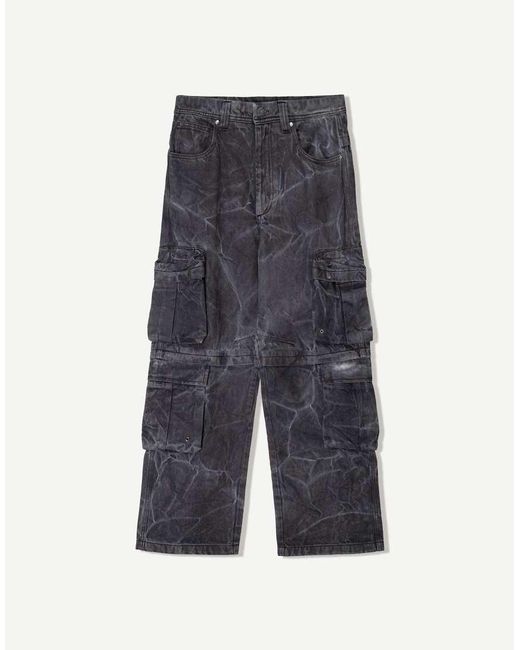 Bershka Baggy Multi-Cargobroek Met Acid-Wash in het Black voor heren