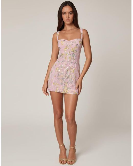 Oh Polly Pink Sweetheart Neckline Embellished Detail Mini Dress