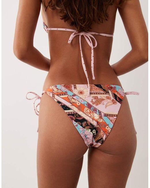 Miss Selfridge Brown Reversible Paisley And Spot Tie Side Bikini Bottom