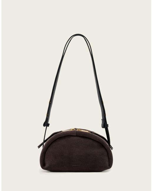 AllSaints Natural Rosalie Arc Suede Leather Crossbody Bag
