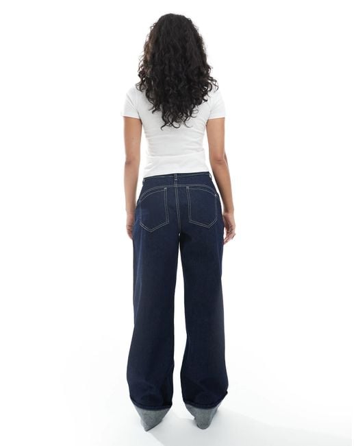 Daisy Street Blue Wide Leg Denim Jeans With Turn Up Cuffs
