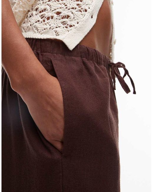 Pantalones Marrón De Talle Medio De Mezcla De Lino De TOPSHOP de color Brown